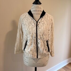 ISSI Women's Cream Lace Sheer Bomber Size L